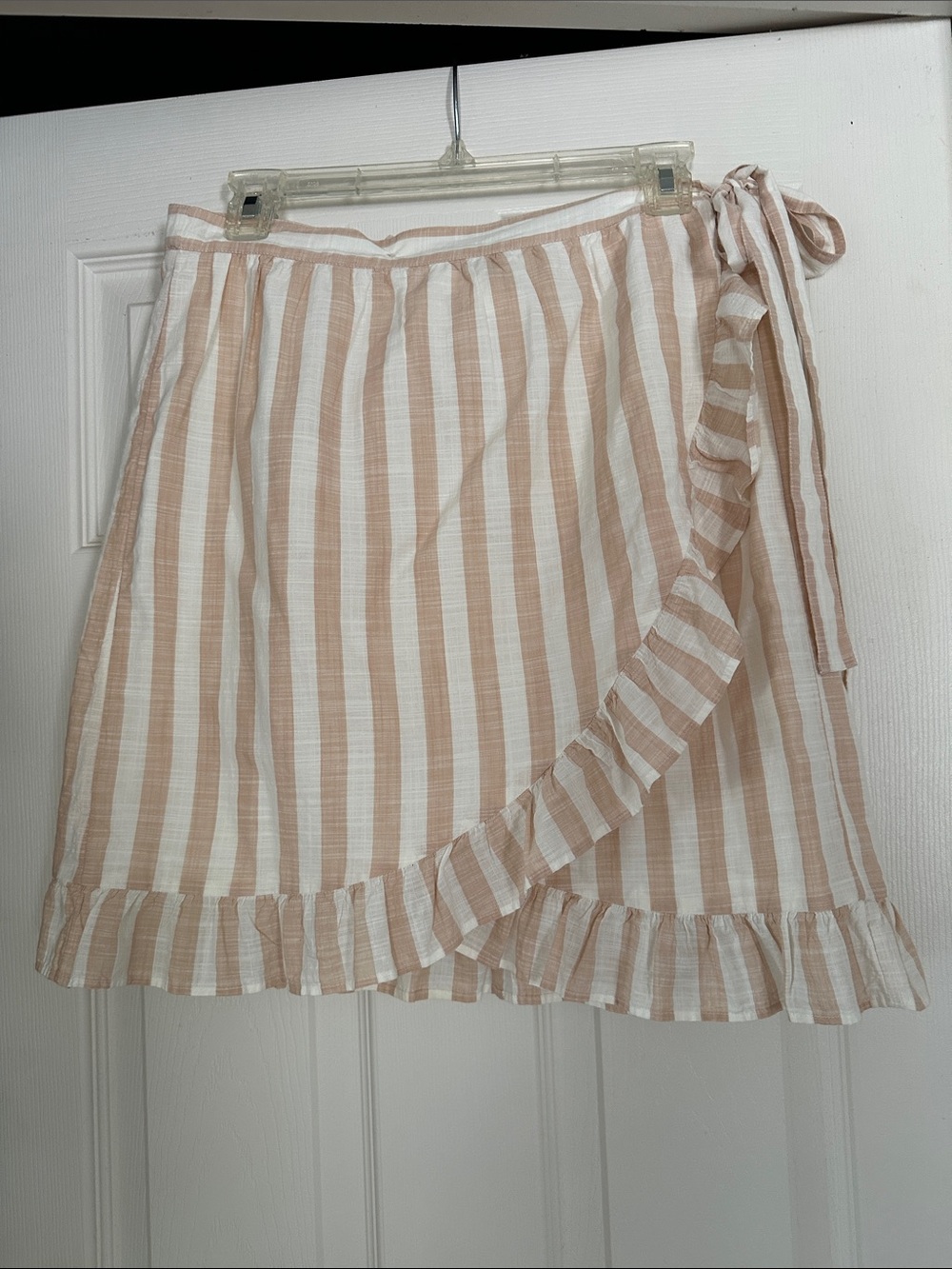 J. Crew Tan and White Striped Ruffle Wrap Skirt